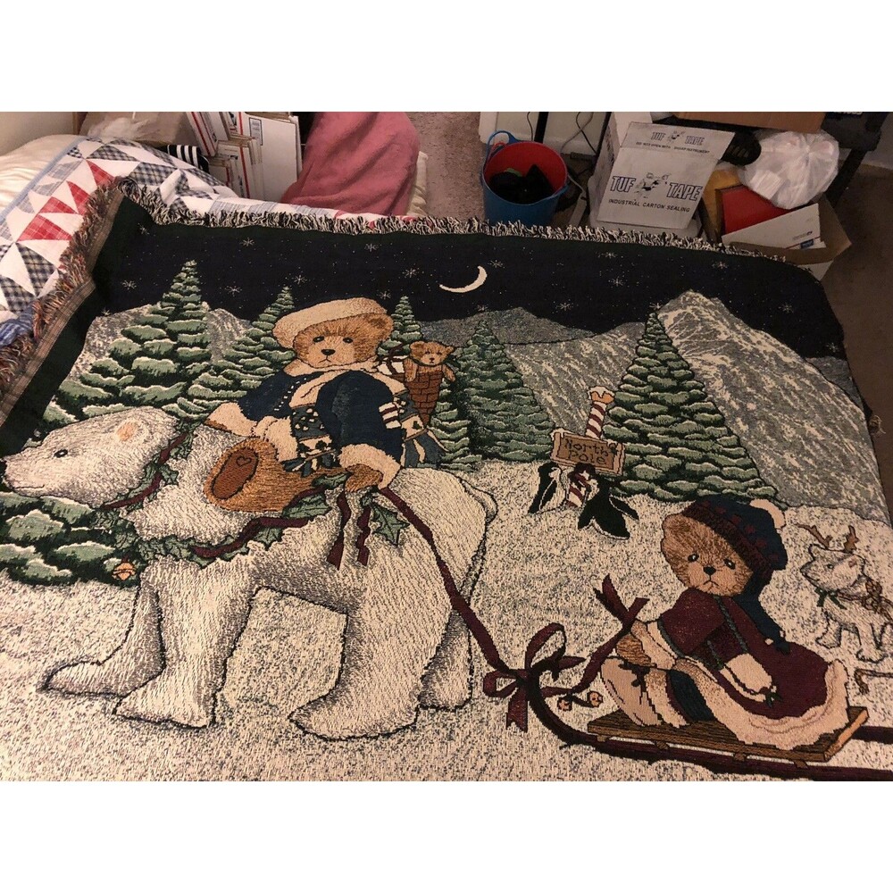 Vintage North Pole Bears 66x50” Blanket New Manual Woodworkers And Weavers NWT